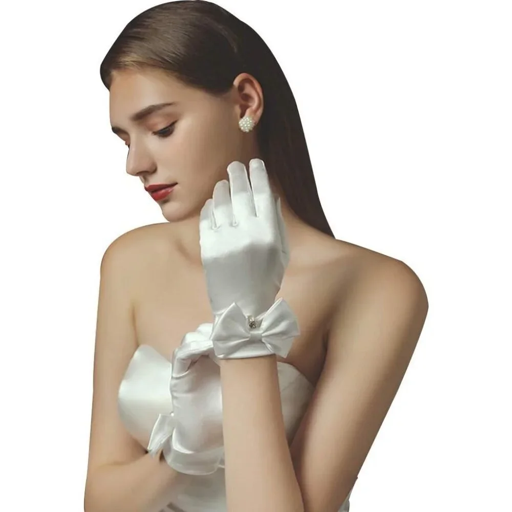 Women's Lvory-05042 Short Length Satin Wrist Gloves Stretchy Wedding Party Prom